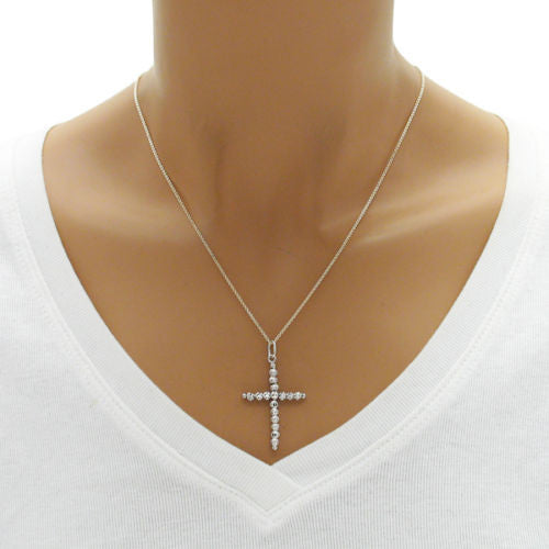 Dainty Dia Cut Multi-Bead Cross Pendant - Silver | Wholesale 925 Sterling Silver Pendant - Jewelry | Alternate