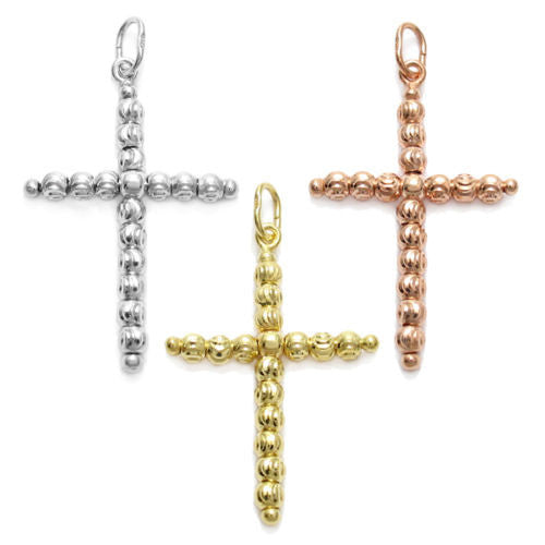 Dainty Dia Cut Multi-Bead Cross Pendant - 3 Colors | Wholesale 925 Sterling Silver Pendant - Jewelry | Main