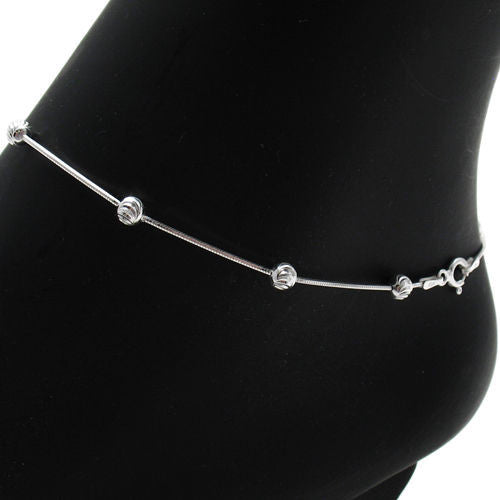 Pretty Diamond Cut Ball Anklet in 3 Lengths | Wholesale Sterling Silver Jewelry