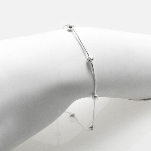 Glamorous Diamond Cut Snake Chain Bracelet with Laser Cut Beads - 2 Lengths | Wholesale 925 Sterling Silver Jewelry | Alternate