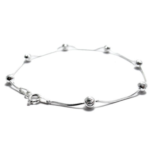 Glamorous Diamond Cut Snake Chain Bracelet with Laser Cut Beads - 2 Lengths | Wholesale 925 Sterling Silver Jewelry | Main