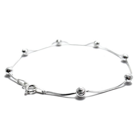 Glamorous Diamond Cut Snake Chain Bracelet with Laser Cut Beads - 2 Lengths | Wholesale 925 Sterling Silver Jewelry | Main