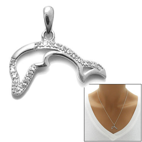 Charming Dolphin Pendant with Gorgeous Diamonds | Wholesale 925 Sterling Silver Pendant - Jewelry | Main