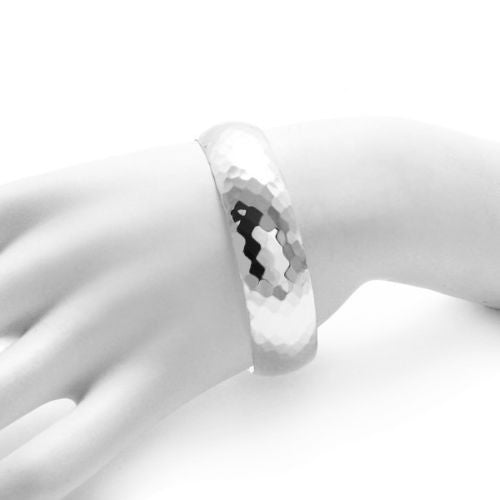 Glamorous Diamond Faceted 7" Cuff Bangle Bracelet - 15mm | Wholesale 925 Sterling Silver Jewelry | Alternate