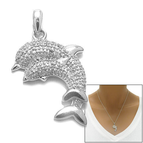 Luxurious Mother and Baby Dolphin Pendant with Diamonds | Wholesale 925 Sterling Silver Pendant Jewelry | Main