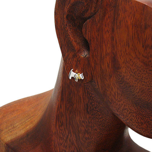 Beautiful Dog with Gold Ribbon Design Earrings | Wholesale Sterling Silver Jewelry | Alternate