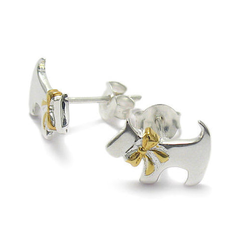 Beautiful Dog with Gold Ribbon Design Earrings | Wholesale Sterling Silver Jewelry | Main