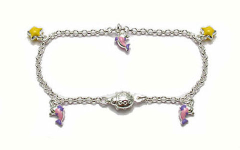 Lovely Child's 6" Bracelet with Painted Stars and Dolphins | Wholesale 925 Sterling Silver Jewelry