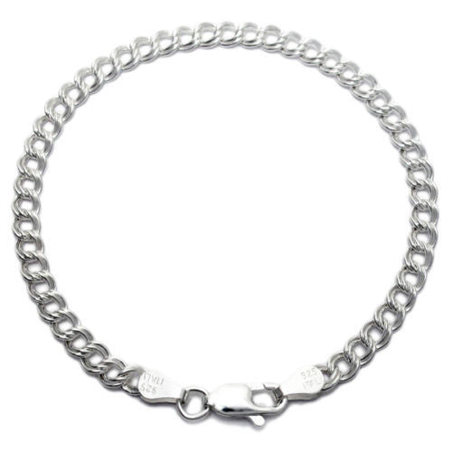 Classic Sterling Silver Double Link Charm Bracelet 4mm (060 Gauge). Available in 3 Lengths