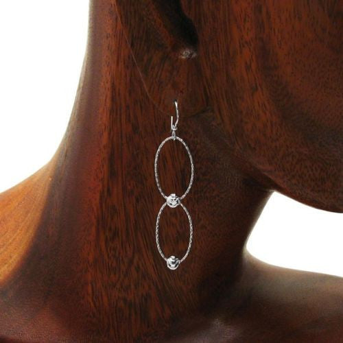 Double oval moon bead hanging earrings | Wholesale 925 Sterling Silver Earrings - Jewelry | Alternate Photo