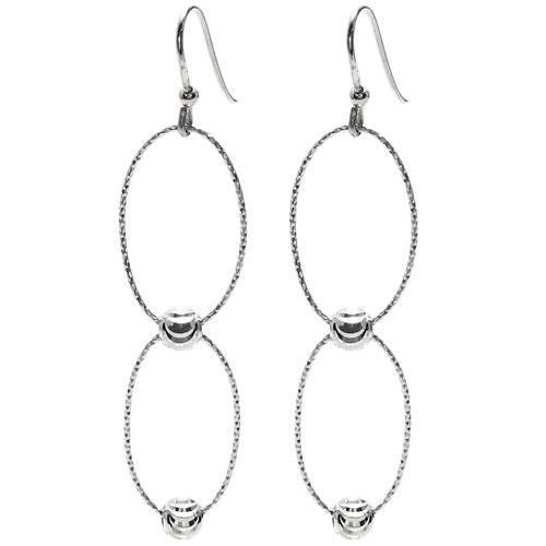 Double oval moon bead hanging earrings | Wholesale 925 Sterling Silver Earrings - Jewelry | Main Photo