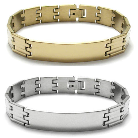 Double strap link bracelet with engravable plate | Wholesale 316L Stainless Steel Jewelry | Combo photo