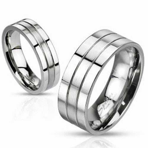 Dual finish stainless steel ring with brushed center | Wholesale 316L stainless steel rings - Jewelry | Main Photo