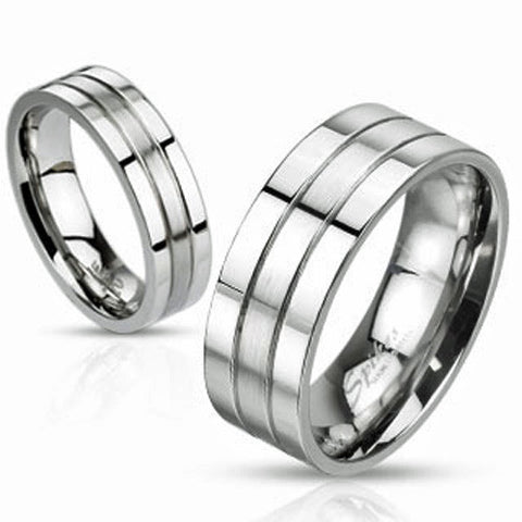 Dual finish stainless steel ring with brushed center | Wholesale 316L stainless steel rings - Jewelry | Main Photo