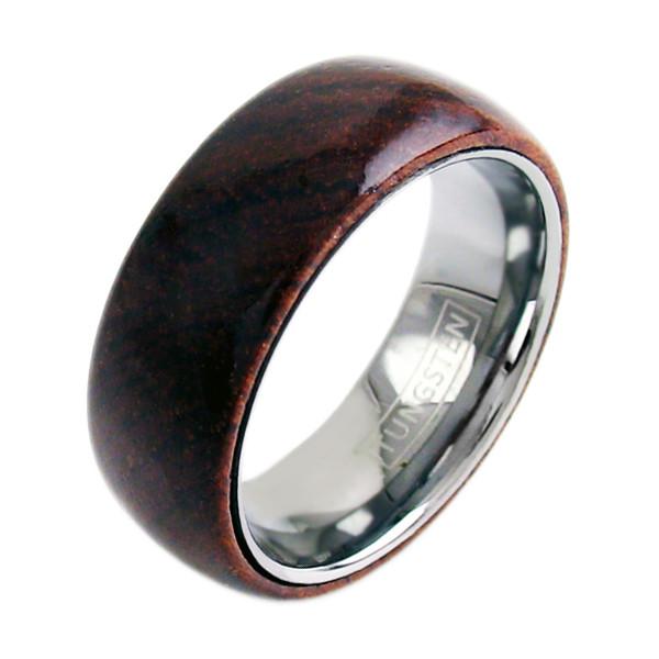Dome ring with wood outer band & tungsten inner band | Wholesale Tungsten Rings - Wedding Bands | Alternate photo