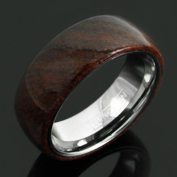 Dome ring with wood outer band & tungsten inner band | Wholesale Tungsten Rings - Wedding Bands | Black photo