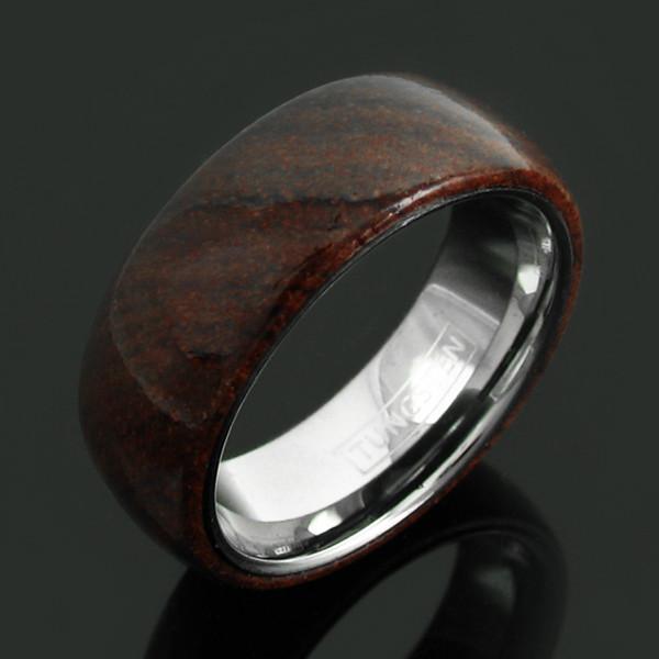 Dome ring with wood outer band & tungsten inner band | Wholesale Tungsten Rings - Wedding Bands | Black B photo