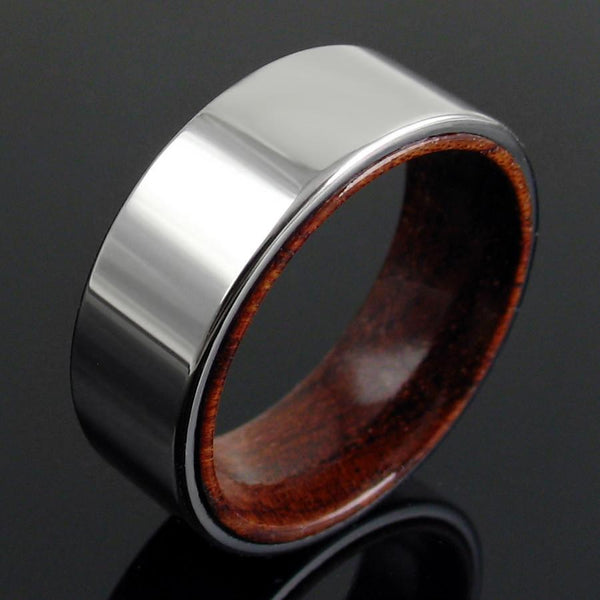 Flat ring with wood inner band & tungsten outer band | Wholesale Tungsten Rings - Wedding Bands | Matt photo