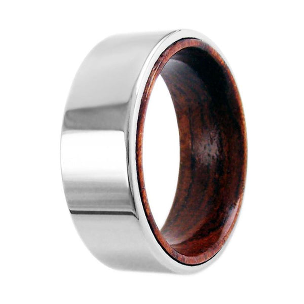 Flat ring with wood inner band & tungsten outer band | Wholesale Tungsten Rings - Wedding Bands | Main photo