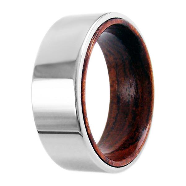 Flat ring with wood inner band & tungsten outer band | Wholesale Tungsten Rings - Wedding Bands | Small photo