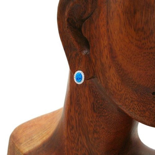 Created Opal Cabochon Earrings with Surrounding CZs | Wholesale Sterling Silver Jewelry | Alternate
