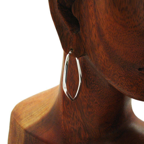 Pretty Edged Tear Drop Hoop Earrings | Wholesale Sterling Silver Jewelry | Alternate