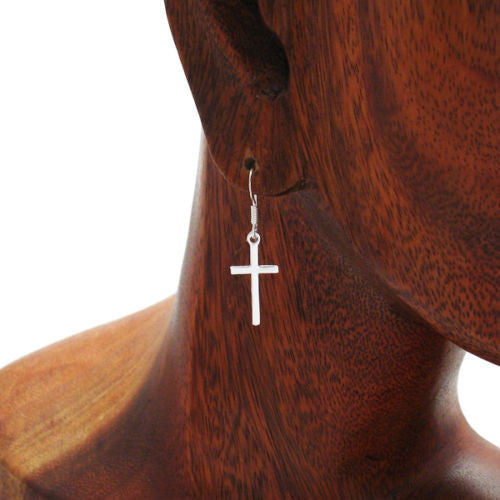 Simple hanging cross earrings on hooks | Wholesale 925 Sterling Silver Jewelry | Alternate Photo