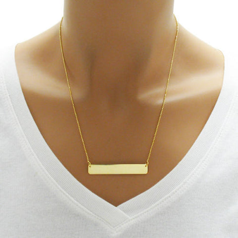 14K gold plated engravable horizontal rectangular bar necklace | Wholesale 925 Sterling Silver Jewelry | Alternate photo