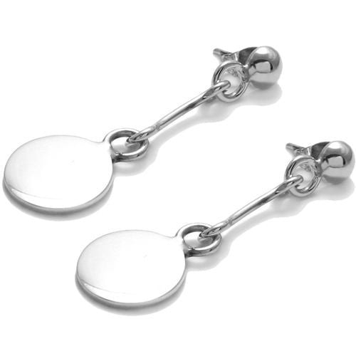 Chic engravable disk hanging from a bar post earrings | Wholesale 925 Sterling Silver Jewelry | Item photo