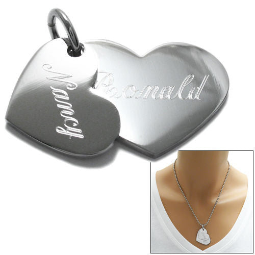 Engravable double heart pendant with ball chain | Wholesale 316L Stainless Steel Jewelry | Combo photo