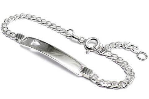 Pretty Engravable Figaro Child's I.D. Bracelet with Etched Heart | Wholesale 925 Sterling Silver Jewelry | Main