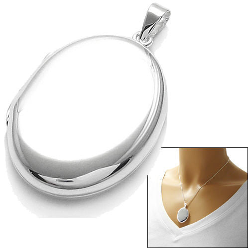 Polished Engravable Flat Oval Locket - Large | Wholesale 925 Sterling Silver Jewelry | Alternate