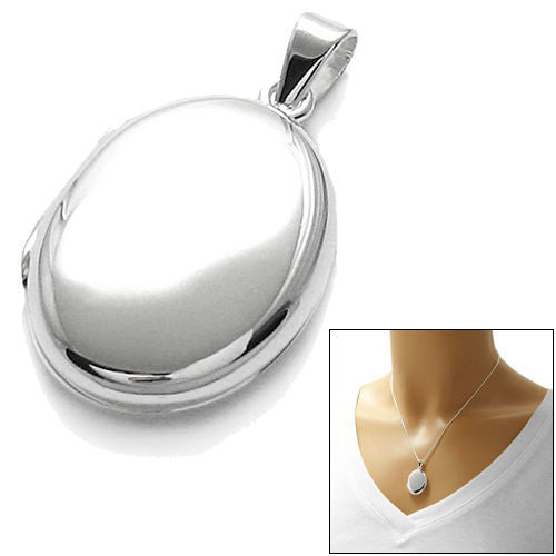 Polished Engravable Flat Oval Locket - Medium | Wholesale 925 Sterling Silver Jewelry | Alternate