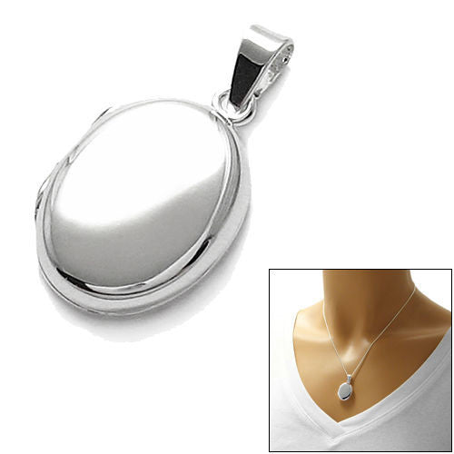 Polished Engravable Flat Oval Locket - Small | Wholesale 925 Sterling Silver Jewelry | Main