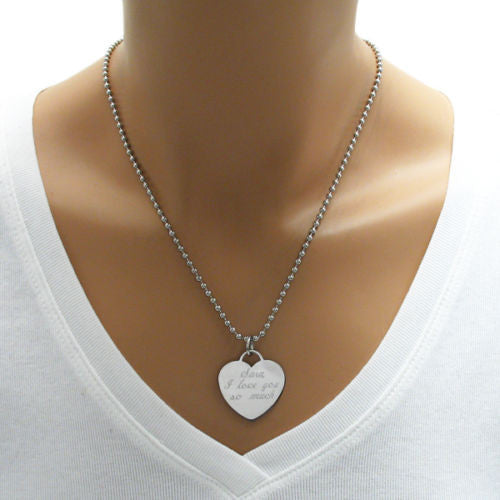 Engravable heart pendant with ball chain | Wholesale 316L Stainless Steel Jewelry | Alternate photo