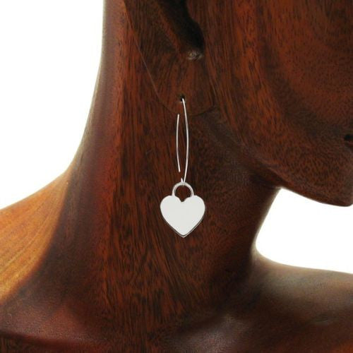 Engravable heart shaped fish hook hanging earrings | Wholesale 925 Sterling Silver Jewelry | Alternate photo