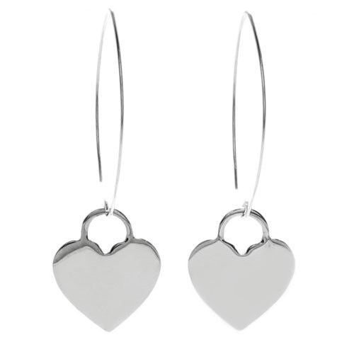 Engravable heart shaped fish hook hanging earrings | Wholesale 925 Sterling Silver Jewelry | Main photo