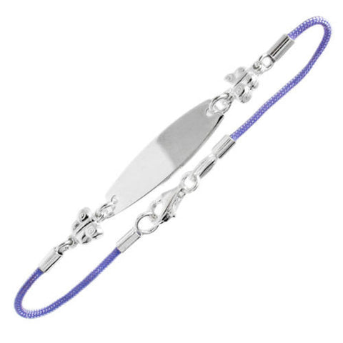 Stylish Child's Engravable Lavender Cord I.D. Bracelet with Butterfly Charms - 6 Inch | Wholesale 925 Sterling Silver Jewelry | Main