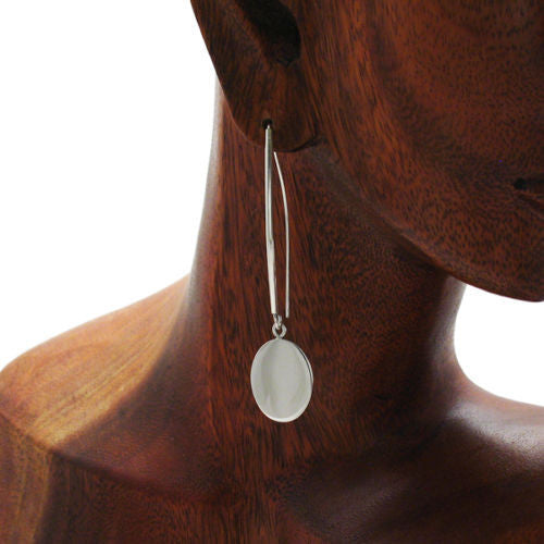 Elegant engravable oval disks on long hanging hook earrings | Wholesale 925 Sterling Silver Jewelry | Alternate photo