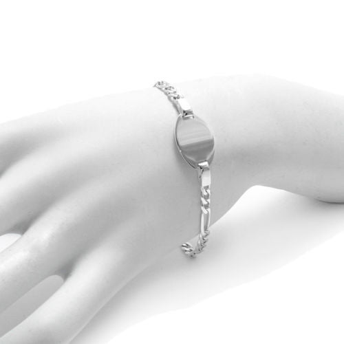 Classy Engravable Oval Figaro I.D. Bracelet - 8 Inch | Wholesale 925 Sterling Silver Jewelry | Alternate