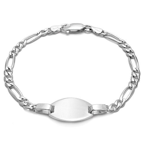 Classy Engravable Oval Figaro I.D. Bracelet - 8 Inch | Wholesale 925 Sterling Silver Jewelry | Main