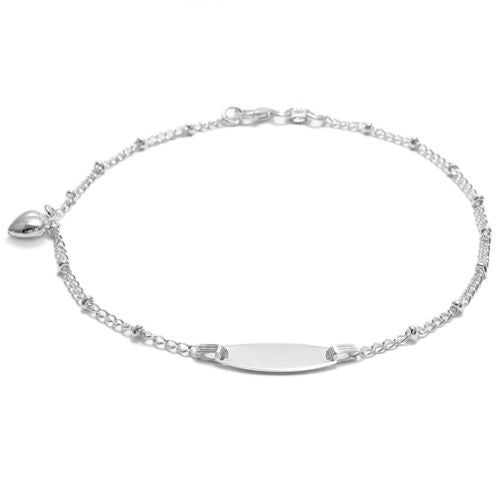Exquisite Engravable Plate with Heart 9" Anklet | Wholesale Sterling Silver Jewelry | Alternate