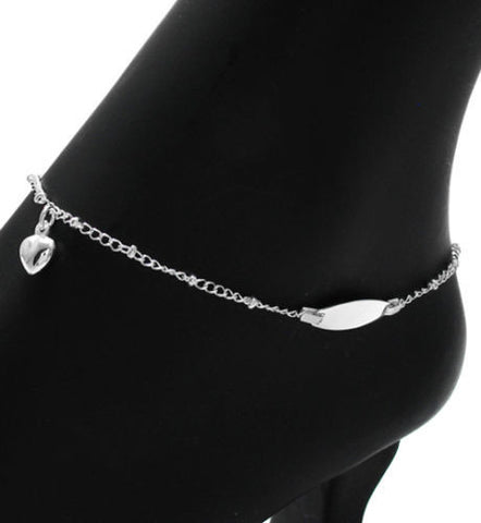 Exquisite Engravable Plate with Heart 9" Anklet | Wholesale Sterling Silver Jewelry | Main
