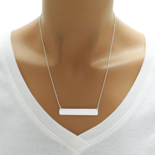 Elegant engravable horizontal rectangular bar necklace | Wholesale 925 Sterling Silver Jewelry | Alternate photo