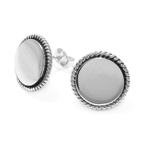 Engravable Rope Edge Round Post Stud Earrings | Wholesale Sterling Silver Jewelry | Main