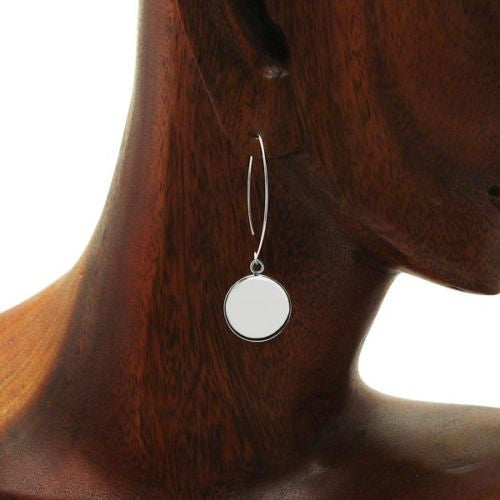 Engravable round disk fish hook hanging earrings | Wholesale 925 Sterling Silver Jewelry | Alternate photo