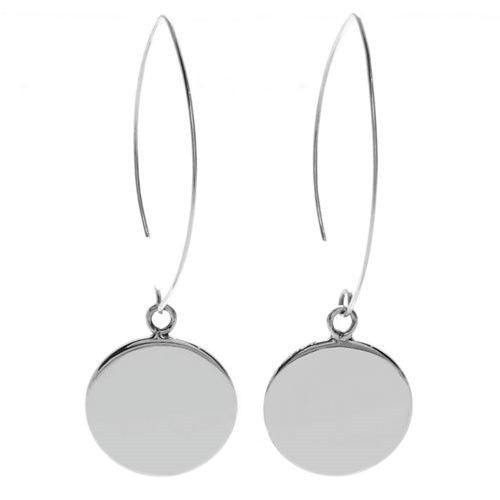 Engravable round disk fish hook hanging earrings | Wholesale 925 Sterling Silver Jewelry | Main photo