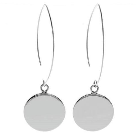 Engravable round disk fish hook hanging earrings | Wholesale 925 Sterling Silver Jewelry | Main photo