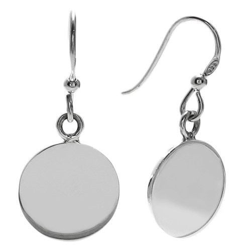 Engravable round disk hanging earrings | Wholesale 925 Sterling Silver Jewelry | Main photo