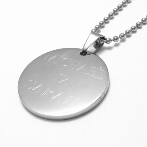Engravable round disk pendant with ball chain | Wholesale 316L Stainless Steel Jewelry | Alternate photo